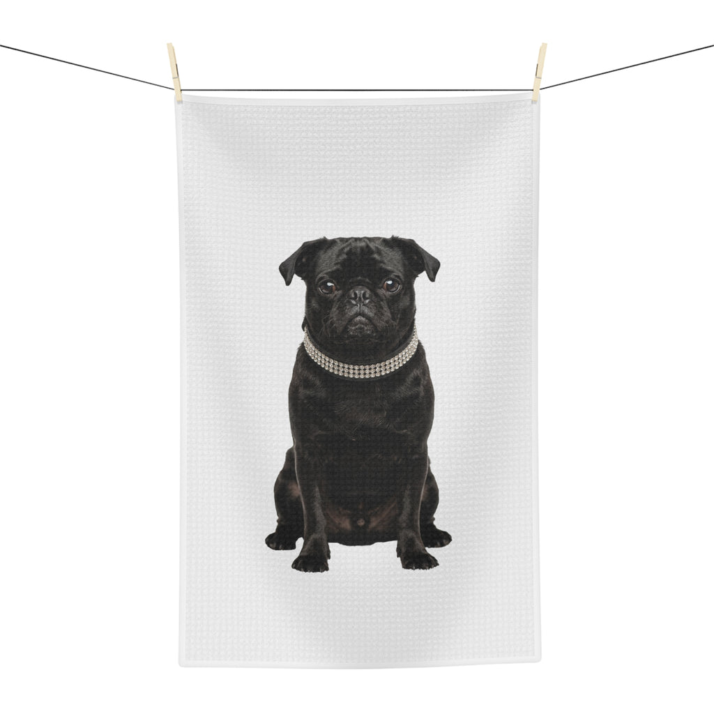 Pug with Diamond Necklace - Tea Towel