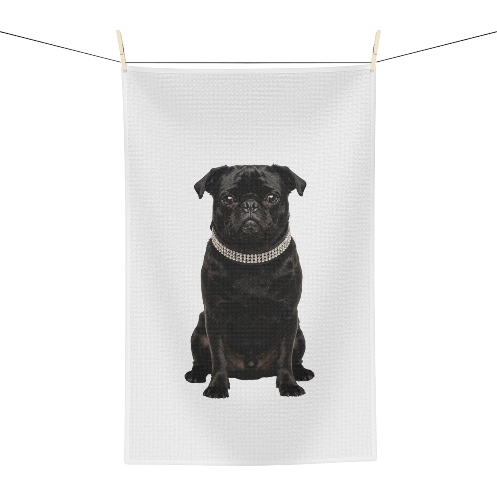 Pug with Diamond Necklace - Tea Towel